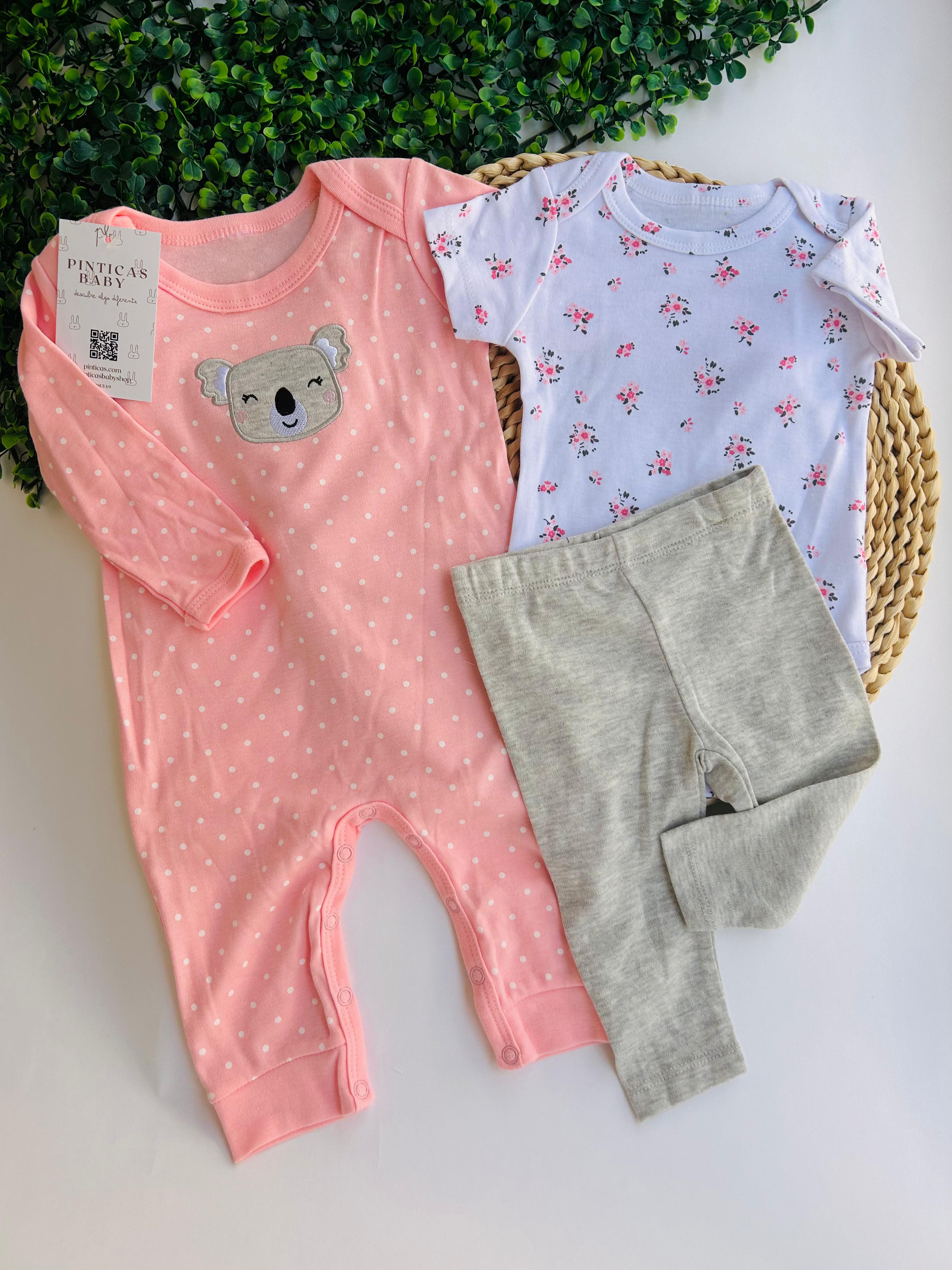 SET TRES PIEZAS MAMELUCO, LEGGINS Y ENTERIZO EN ALGODÓN REF IM02 CC-T-2401-11.