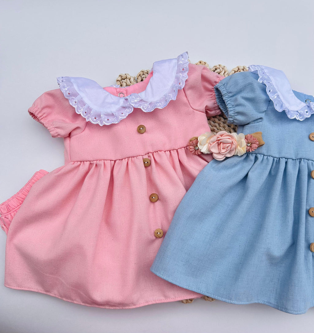 VESTIDO ESPAÑOL AURA / LINO CELESTE