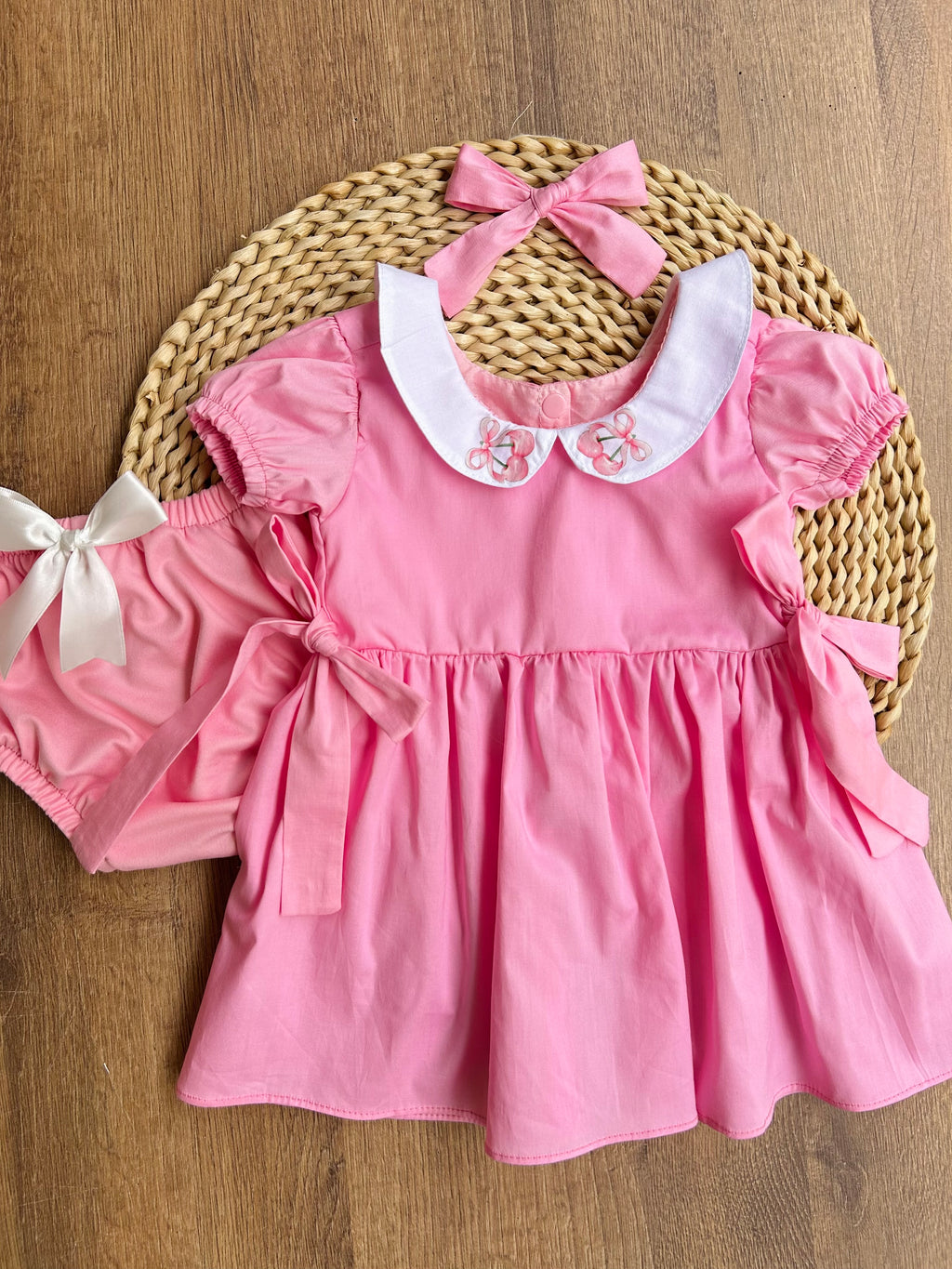 SET TRES PIEZAS VESTIDO CEREZA ROSA REF 1288.