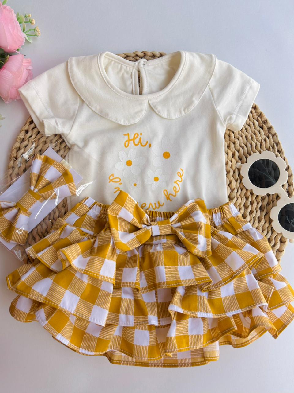 SET ALICIA TRES PIEZAS CUADROS AMARILLOS