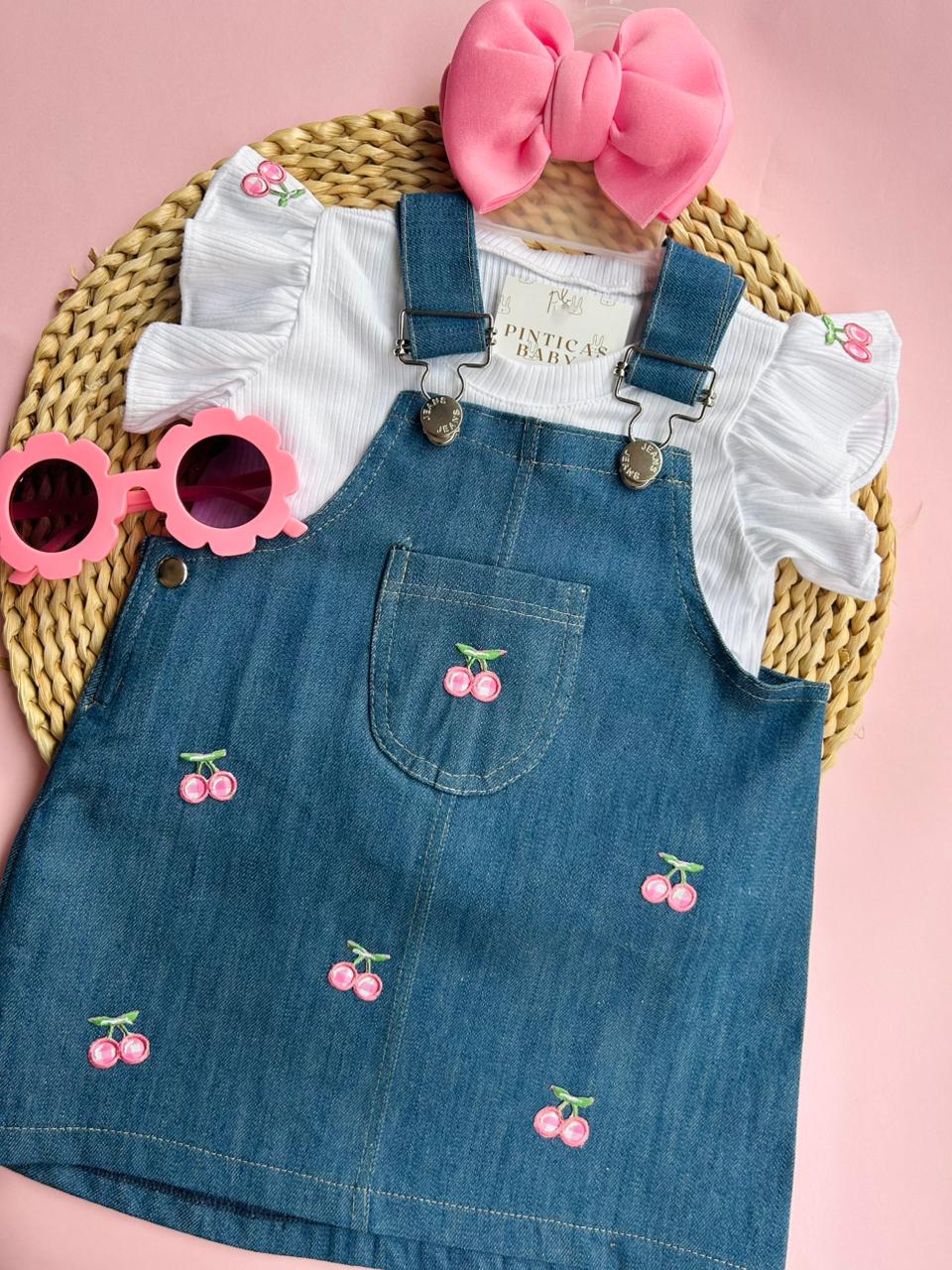 SET JARDINERA DENIM CEREZA DOS PIEZAS REF 1281.