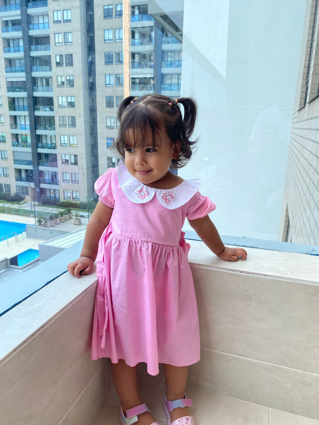 SET TRES PIEZAS VESTIDO CEREZA ROSA REF 1288.