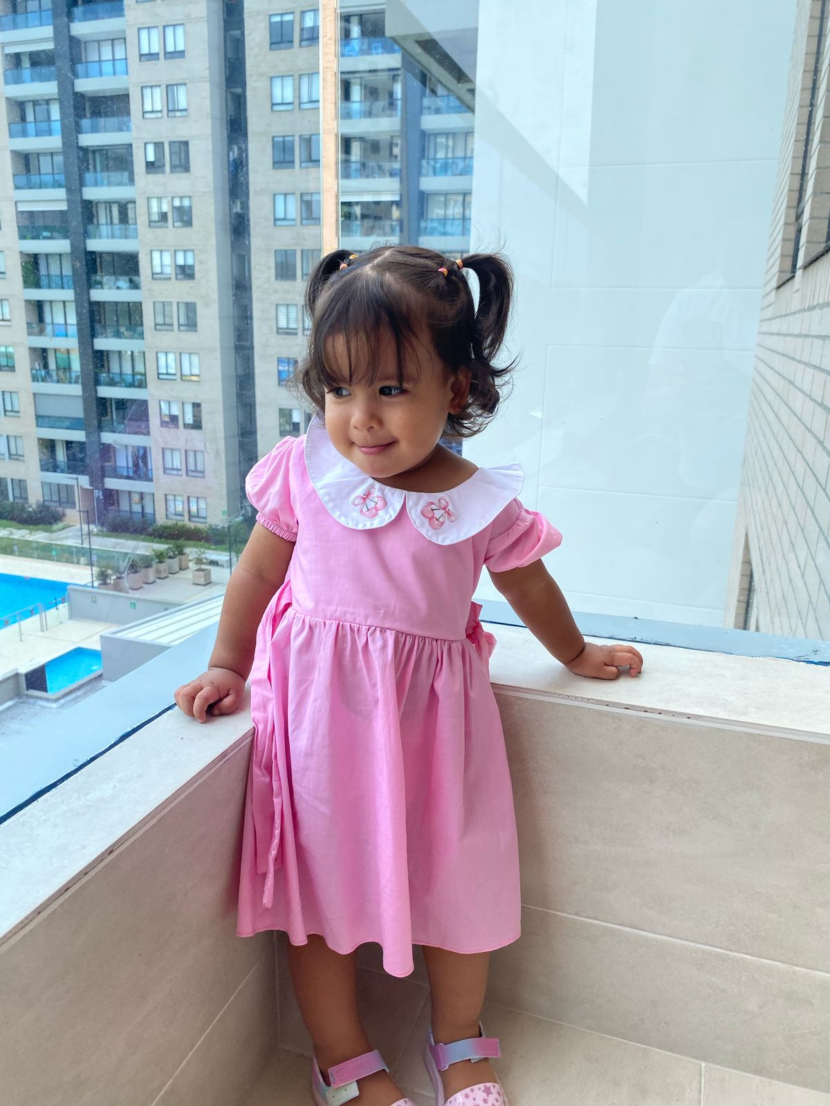 SET TRES PIEZAS VESTIDO CEREZA ROSA REF 1288.